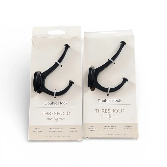 Set of 2 Threshold Matte Black Double Wall Hook | Modern | NWT - Picture 2 of 3